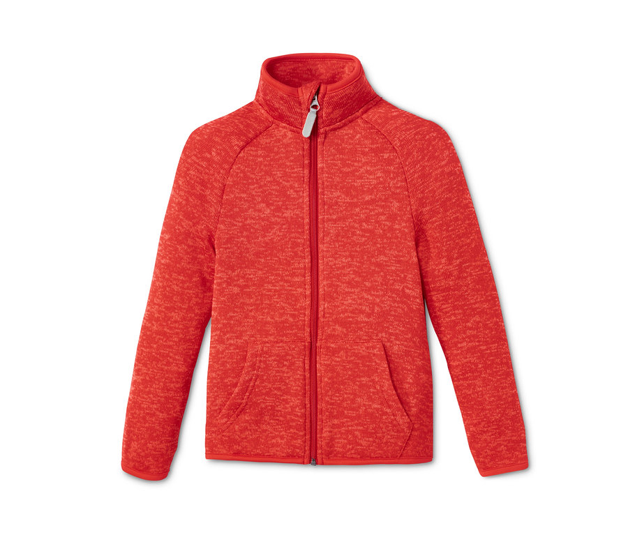 Orange Strick-Fleecejacke mit Reißverschluss in der Mitte.