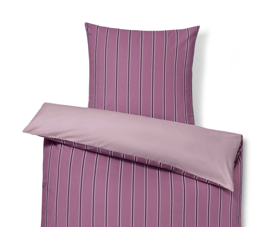 Lila gestreifte Premium-Baumwoll-Bettwäsche in Übergröße und Normalgröße.