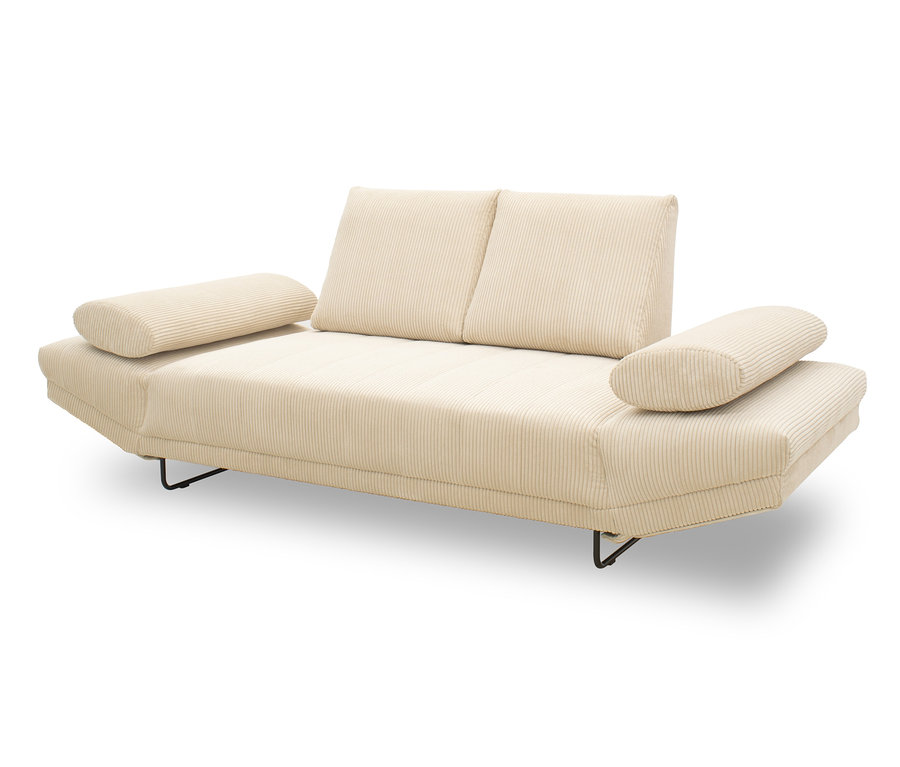 Ein cremefarbenes DOMO collection Daybed »Molde Leif105« mit Armlehnen und zwei Kissen.