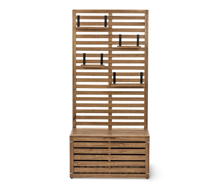 Braune Balkonsichtschutzbank »Lenja« mit Stauraumtruhe.