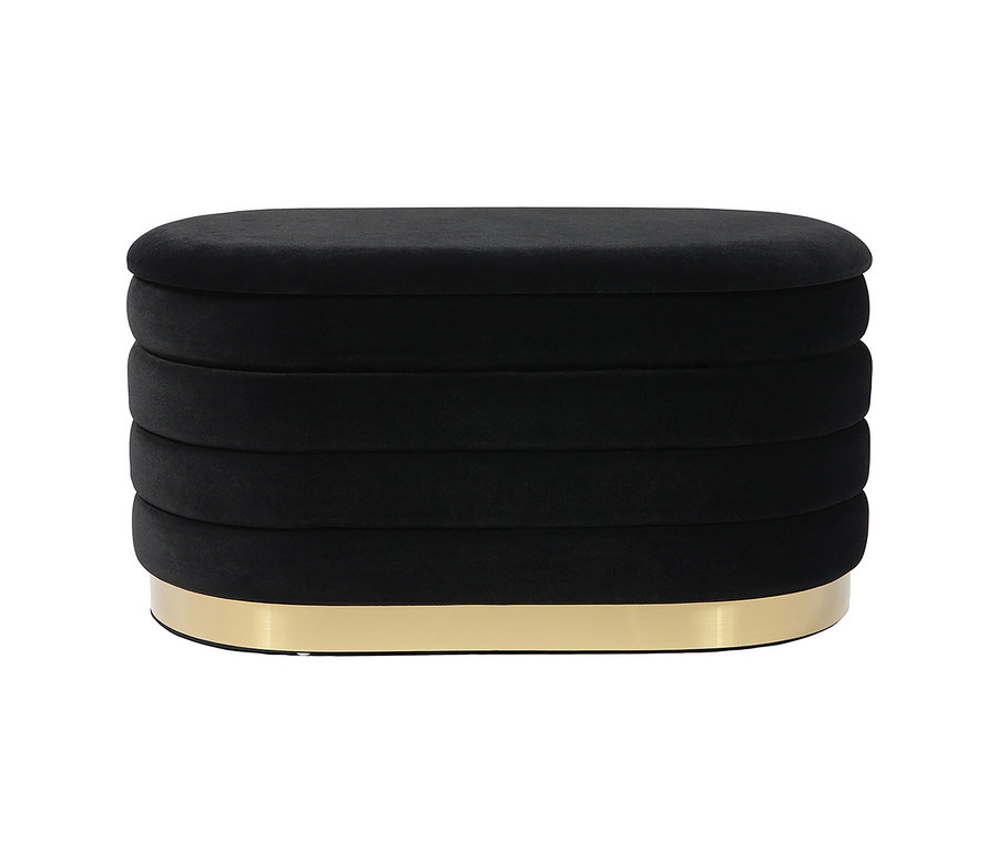 Schwarze Samtbank Kayoom Adina mit abgerundeten Formen und goldenem Sockel.