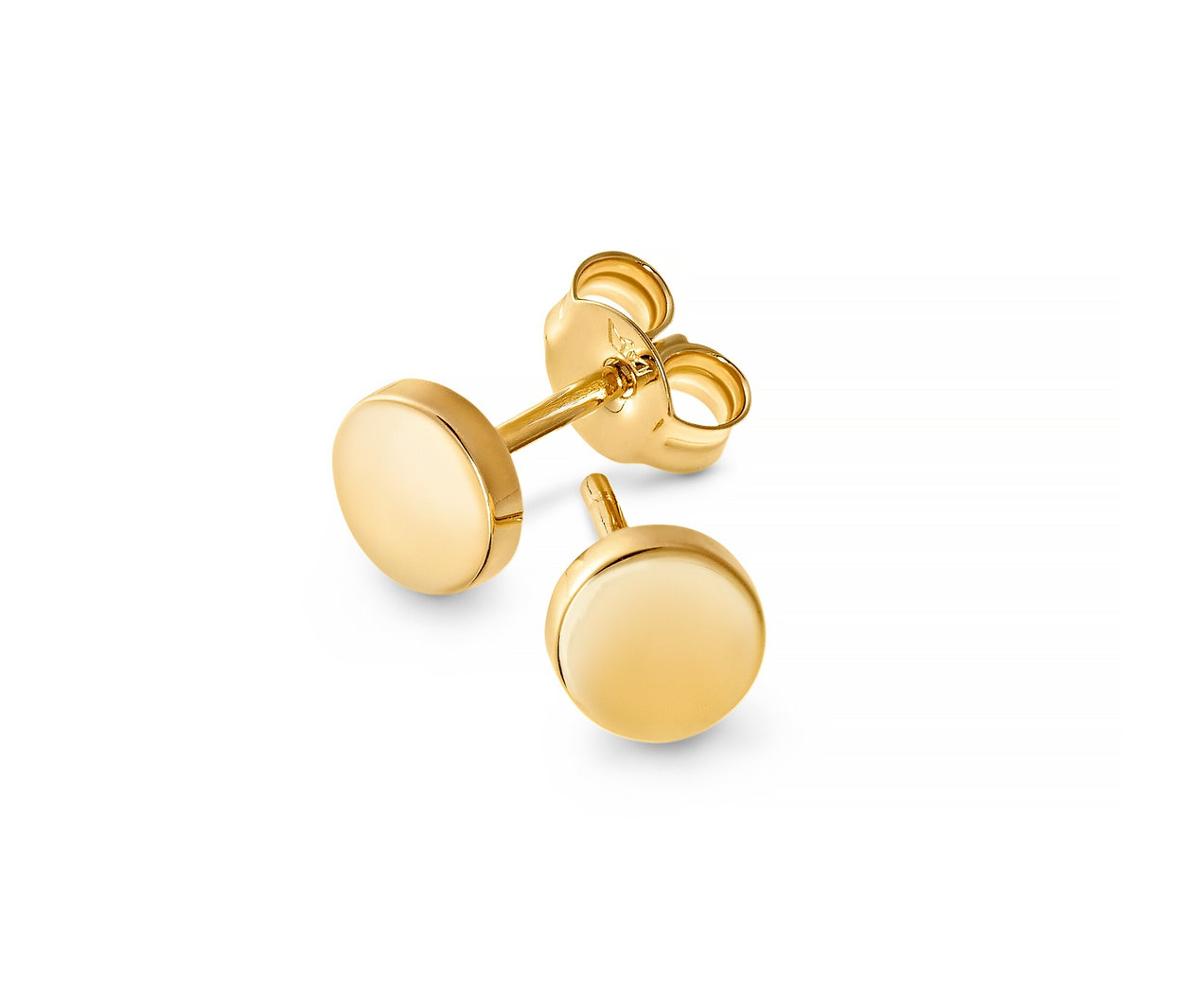 Zwei goldene 585 Gold Ohrstecker Classic auf weißem Hintergrund.