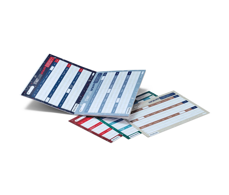 Geöffneter Spielblock „Stadt, Land, Partyalarm“ mit verschiedenfarbigen Seiten.