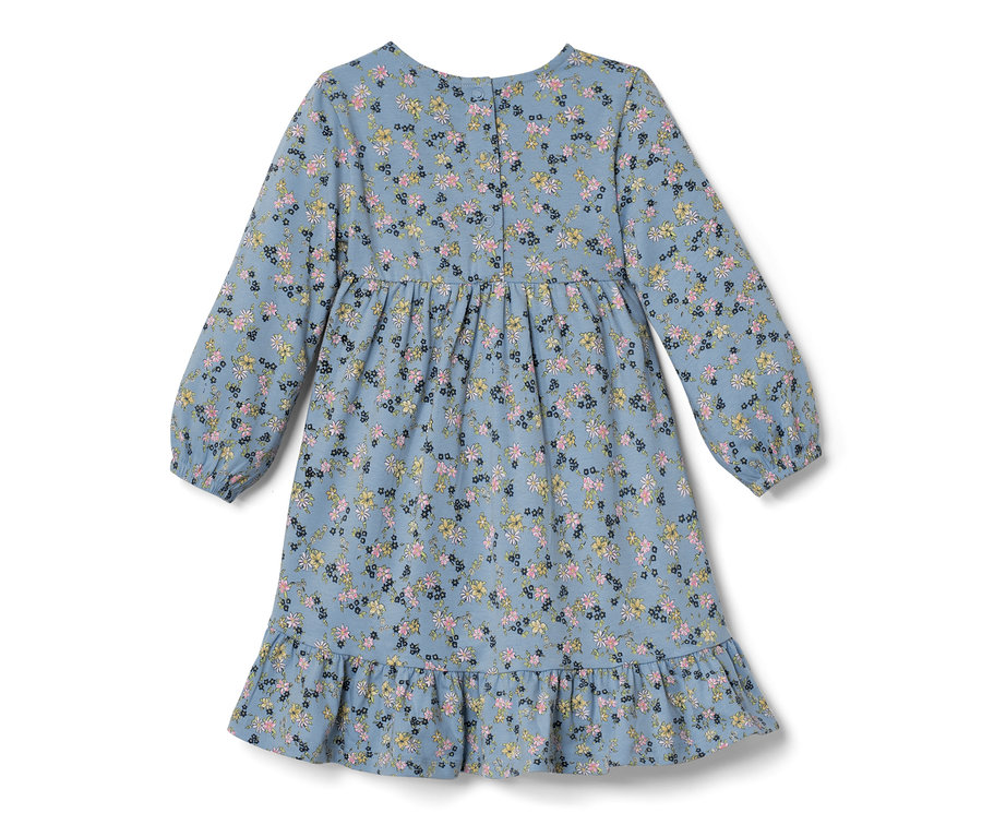 Blaues Baby-Jerseykleid mit Blumenmuster.