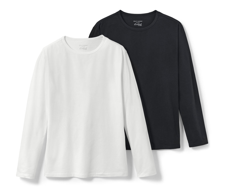 Zwei Langarm-Unterhemden, eins in Weiß und eins in Schwarz.