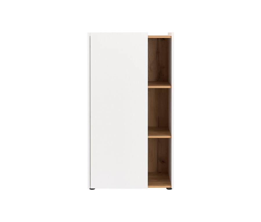 Weißer Aktenschrank »Hasselt«, flach mit braunen Regalböden.