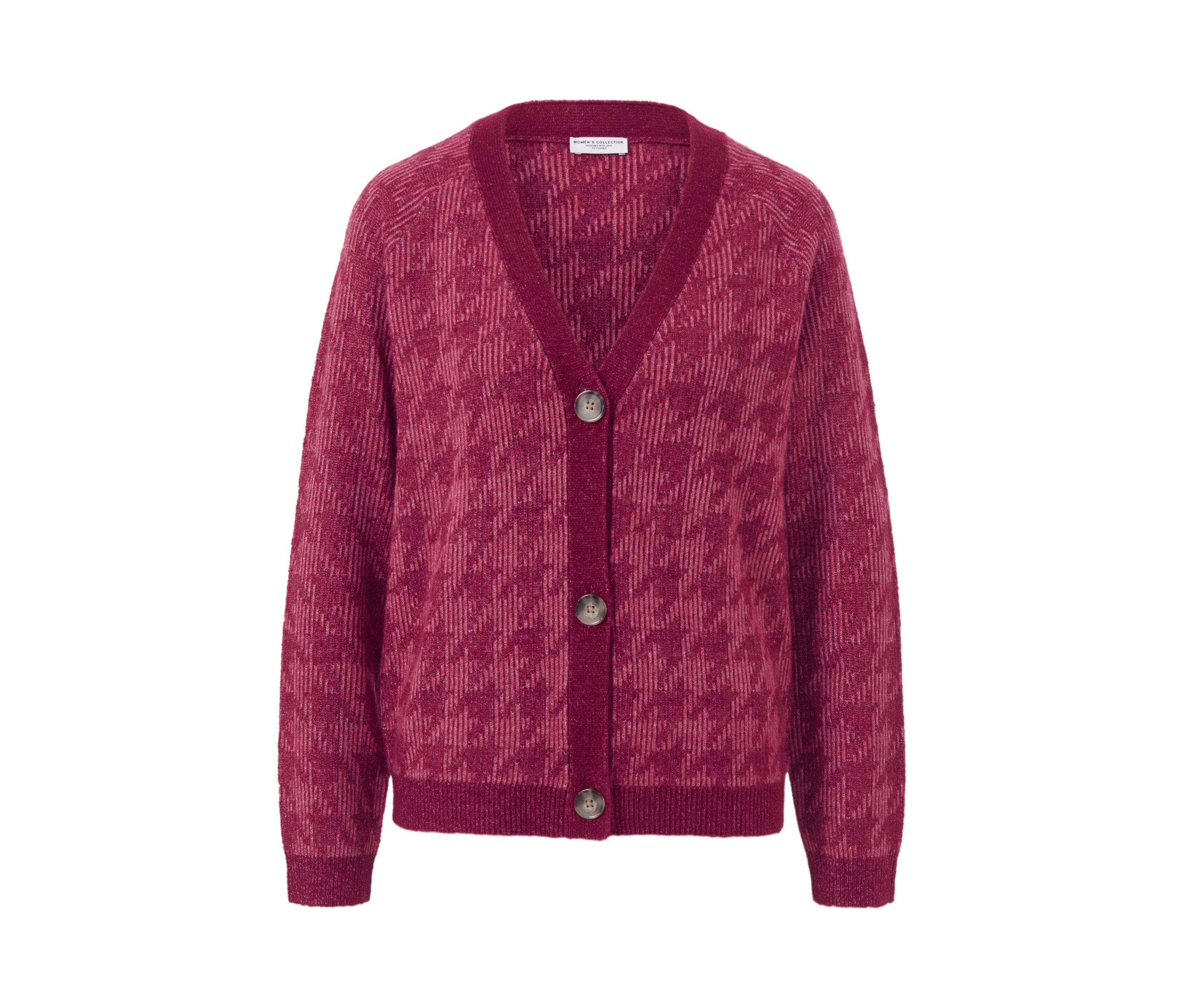 Tchibo - Grobstrick-Cardigan mit Hahnentritt-Jacquard - Damen - Gr. L - rot/jacquard