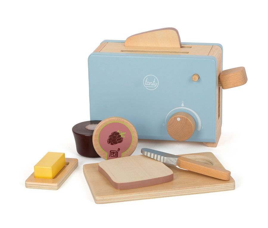 Blauer Holztoaster small foot Toaster-Set »tasty« mit Toast, Butter, Messer, Marmelade und Brettchen.