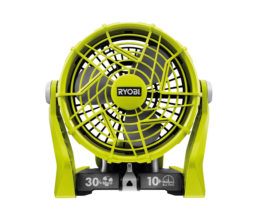 Ein gelb-schwarzer Ryobi 18 V Akku-Ventilator »R18F-0«.