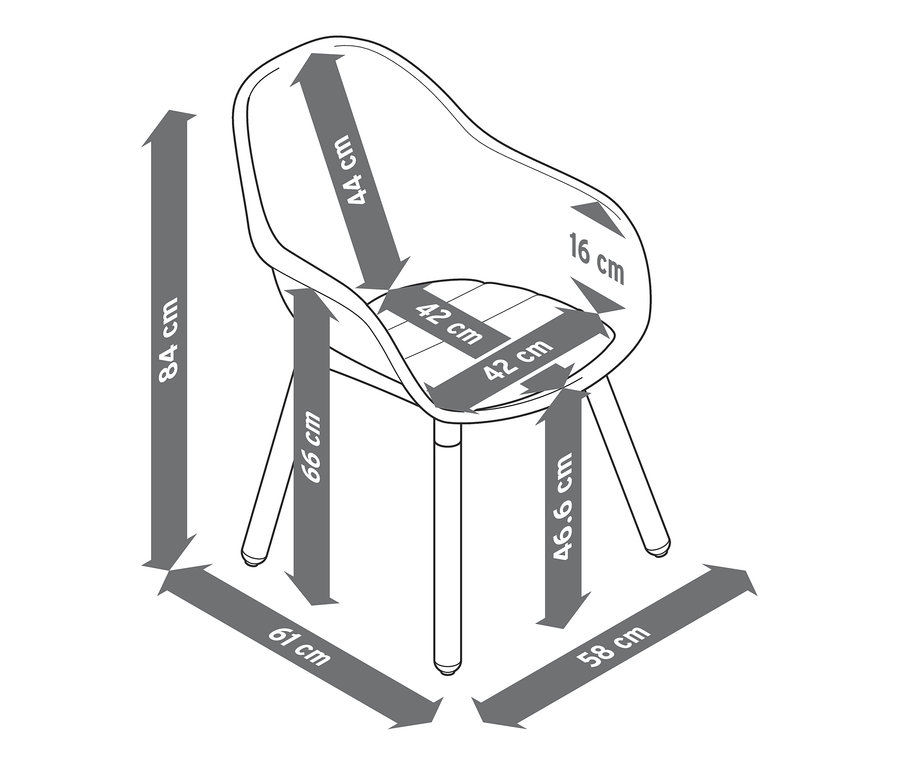 Abbildung der Abmessungen von 2 Schalenstühlen.