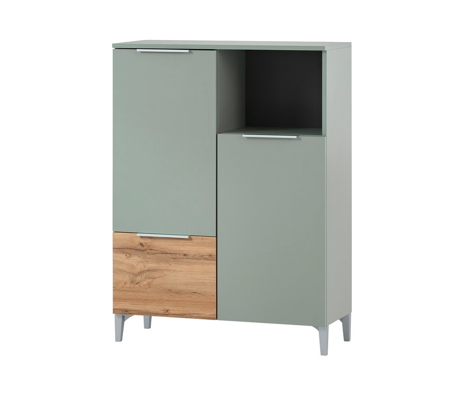 Ein grünes Highboard »Smilla« mit Schublade und Stauraum.
