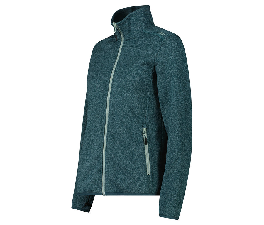 Blaugrüne Fleecejacke mit Reißverschluss und Stehkragen.