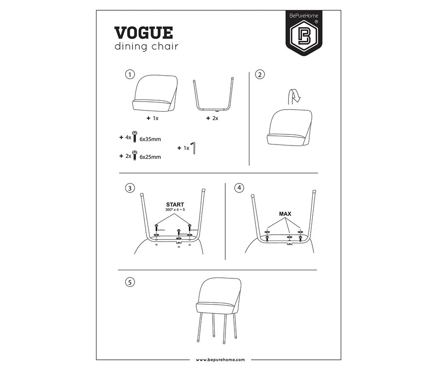 Anleitung für den Zusammenbau des BePureHome Esszimmerstuhls »Vogue«, 2er-Set, rostfarben.