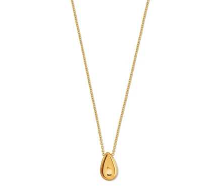 Goldene Halskette mit tropfenförmigem Anhänger.