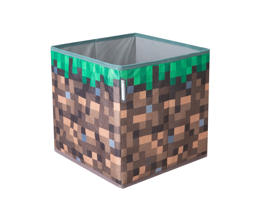 Ein Minecraft Aufbewahrungsbox im Grasblock-Design.