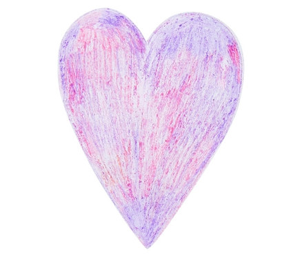 Ein lila Herz mit rosa Farbtupfern, gezeichnet mit 6 Konfetti-Wachsstiften.