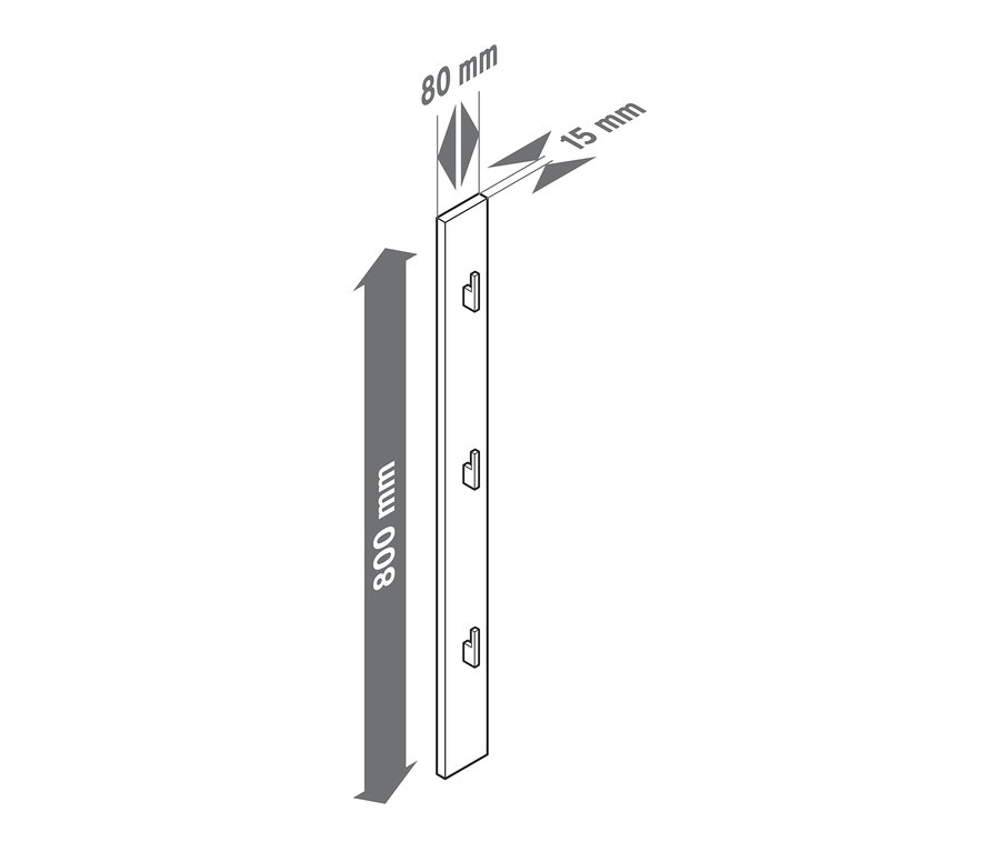Skizze eines Flur-Sets mit Schuhkipper, Abmessungen 800 mm x 80 mm x 15 mm.
