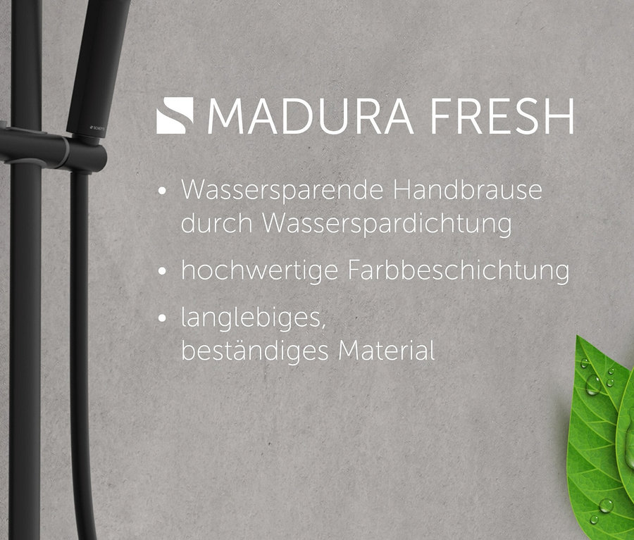 Schwarzes Überkopfbrause-Set »Madura Fresh« mit Produktdetails.