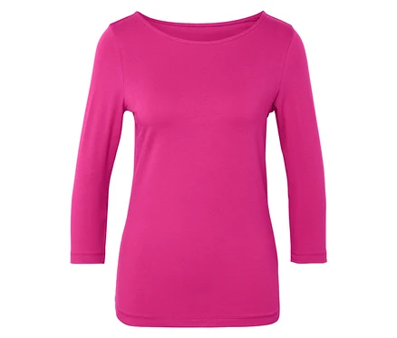 Detailansicht eines pinkfarbenen Damen-Langarmshirts.