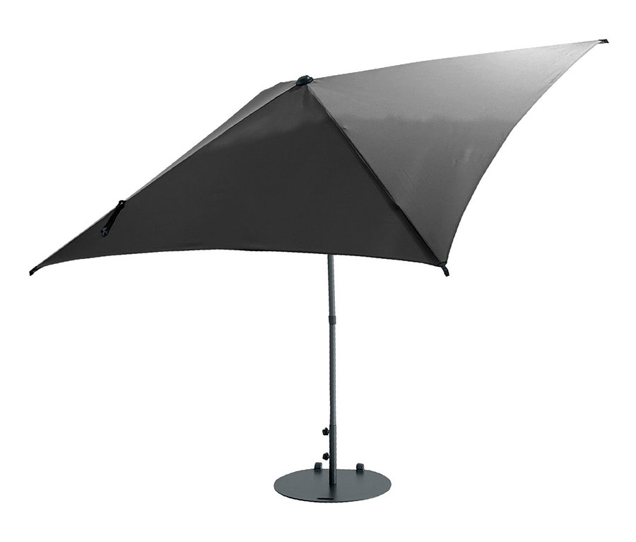 Anthrazitfarbener Leco Marktschirm, 250 x 250 cm, inklusive Abdeckhaube.