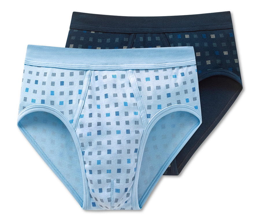 Zwei hellblaue SCHIESSER Slips in Feinripp.