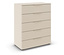 Beige Kommode mit fünf Schubladen.