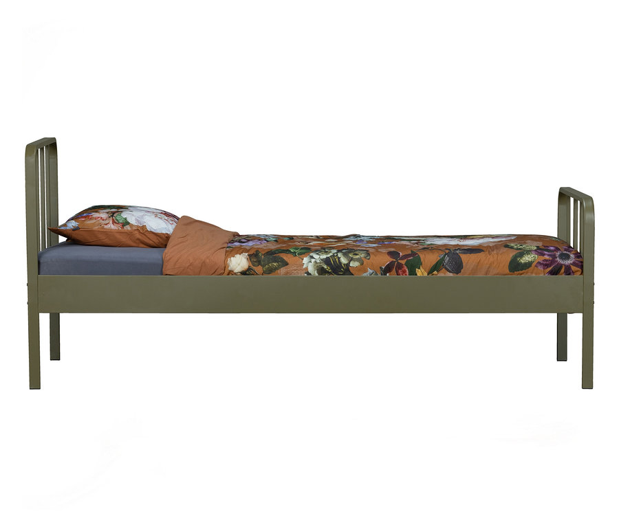 Woood Bett »Meees« Metall, army 90 x 200 cm mit Blumendecke.