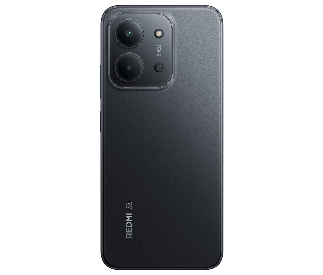 Die Rückseite eines Xiaomi Redmi 15C 5G 128 GB in Midnight Black ist zu sehen.
