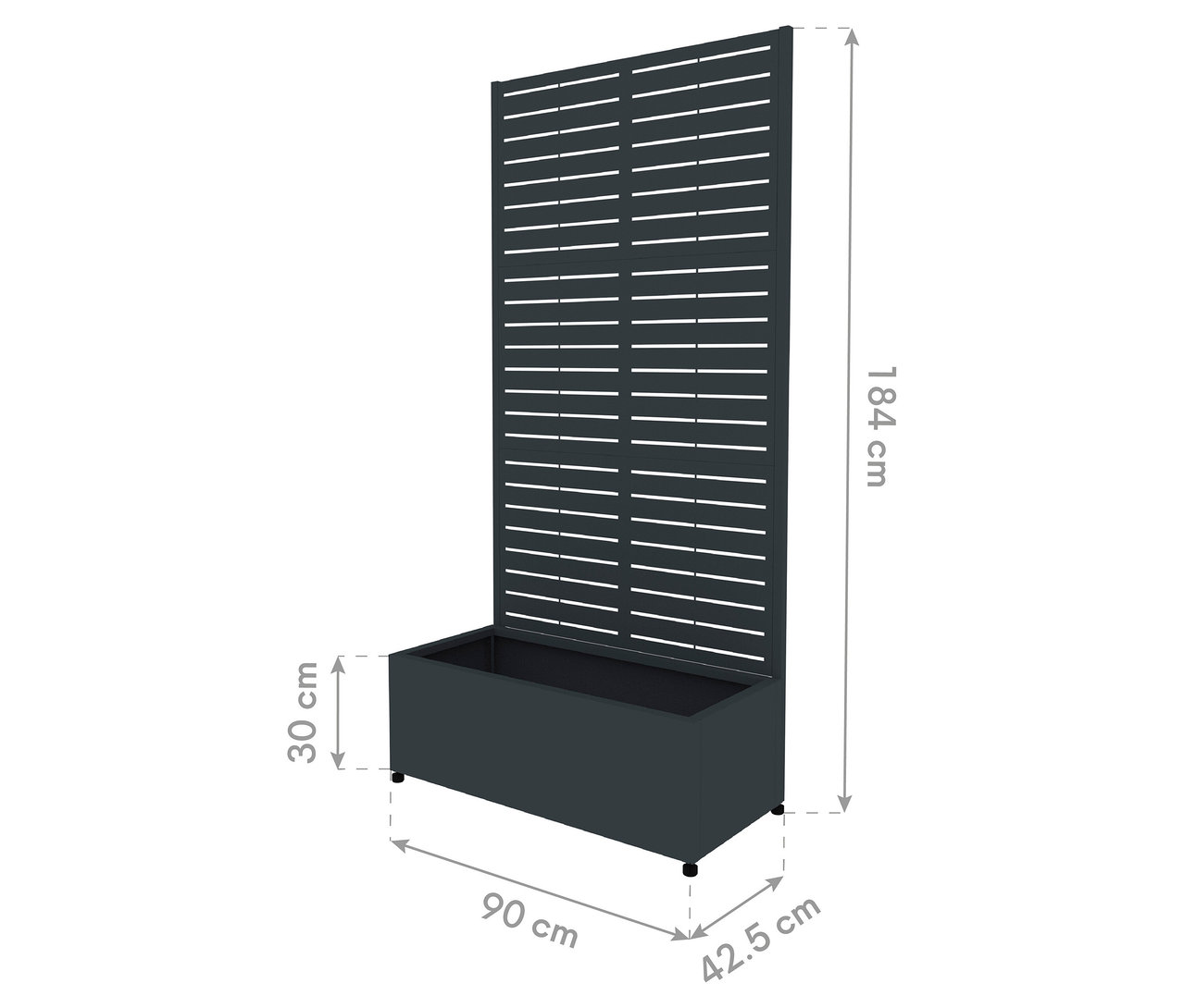Abgebildet ist ein Sichtschutz mit Pflanzkasten, 90 x 184 x 42,5 cm.