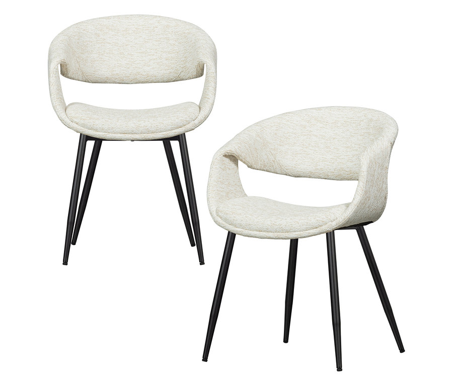 Zwei »Yossi« Esszimmerstühle mit Metallfuß, 2er-Set, schwarz-naturfarben sind vor einem weißen Hintergrund zu sehen.