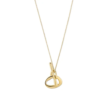 Goldene Halskette mit abstraktem Anhänger in Form eines durchgestochenen Dreiecks.