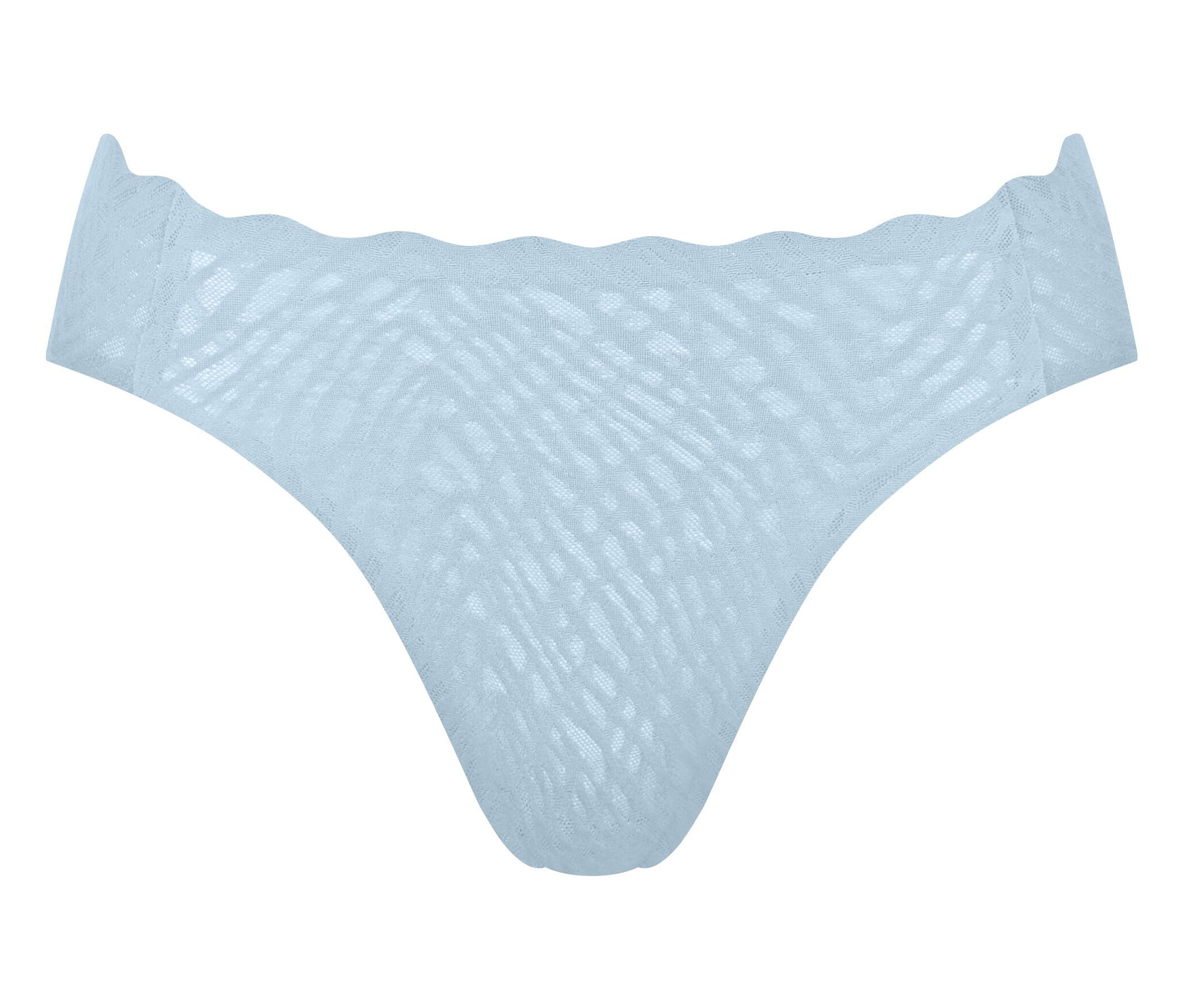 Hellblaue Damenunterwäsche mit gewelltem Bund.