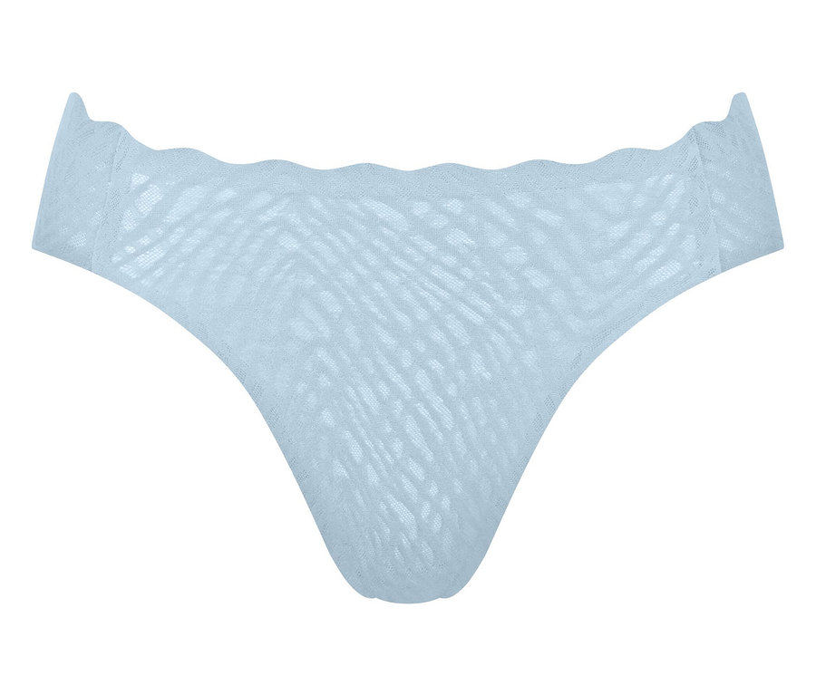 Hellblaue Damenunterwäsche mit gewelltem Bund.