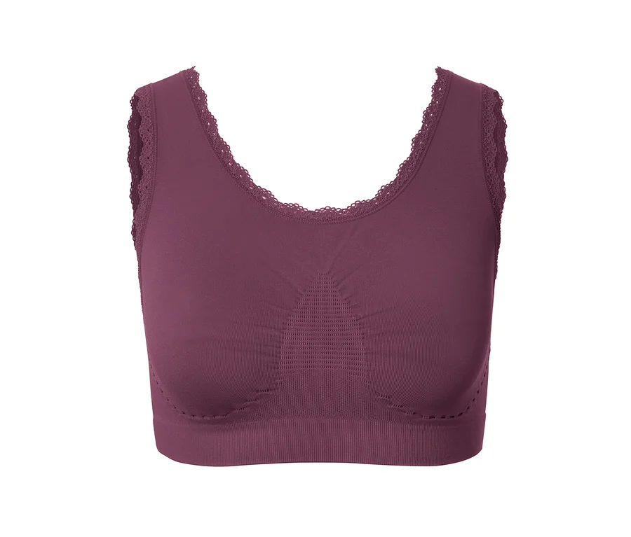 Lila Sport-BH mit Spitze.