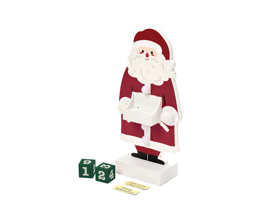 Santa Claus Adventskalender mit Zahlenwürfeln und dem Schriftzug "Tage bis Weihnachten".