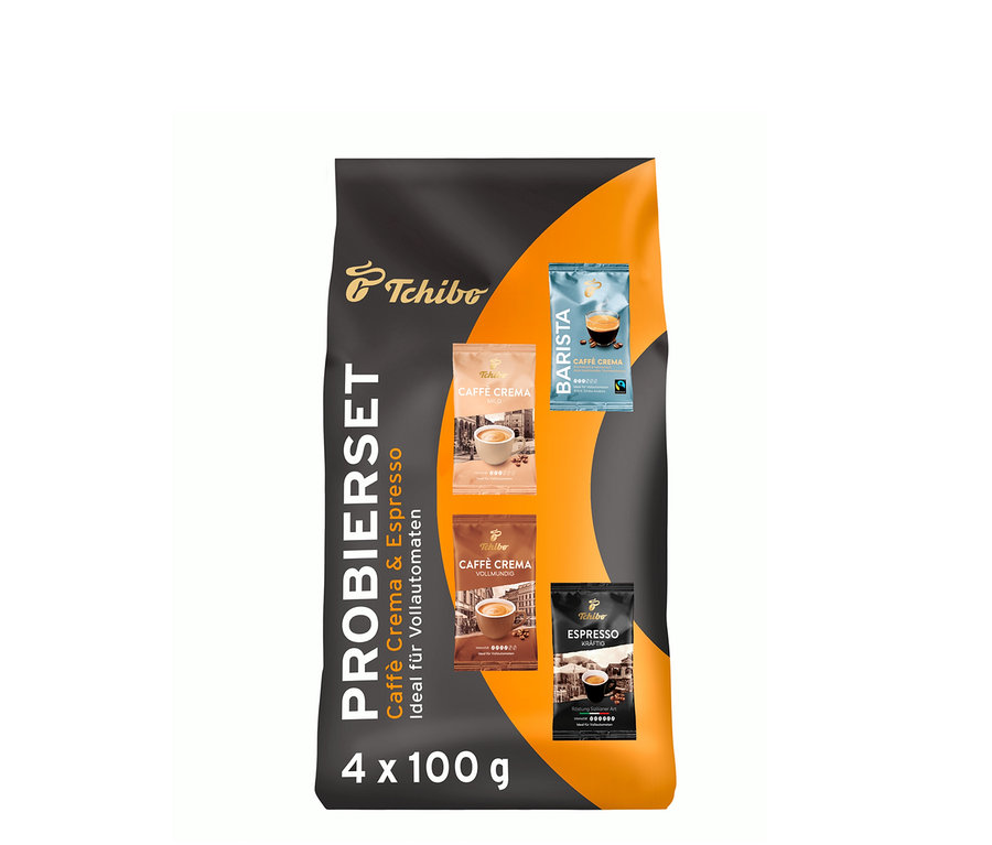 Packung Caffè Crema & Espresso Probierset - 4x 100 g Ganze Bohne von Tchibo.