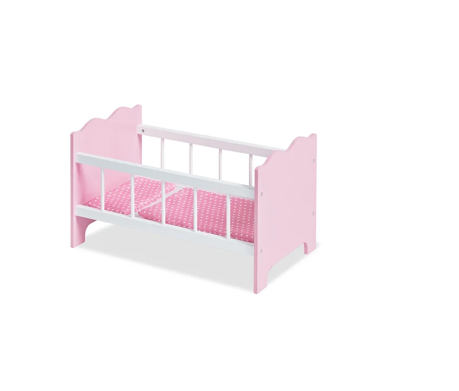 Rosa-weißes Pinolino Puppenbett »Jasmin« mit zwei Kissen mit Herzchenmuster.