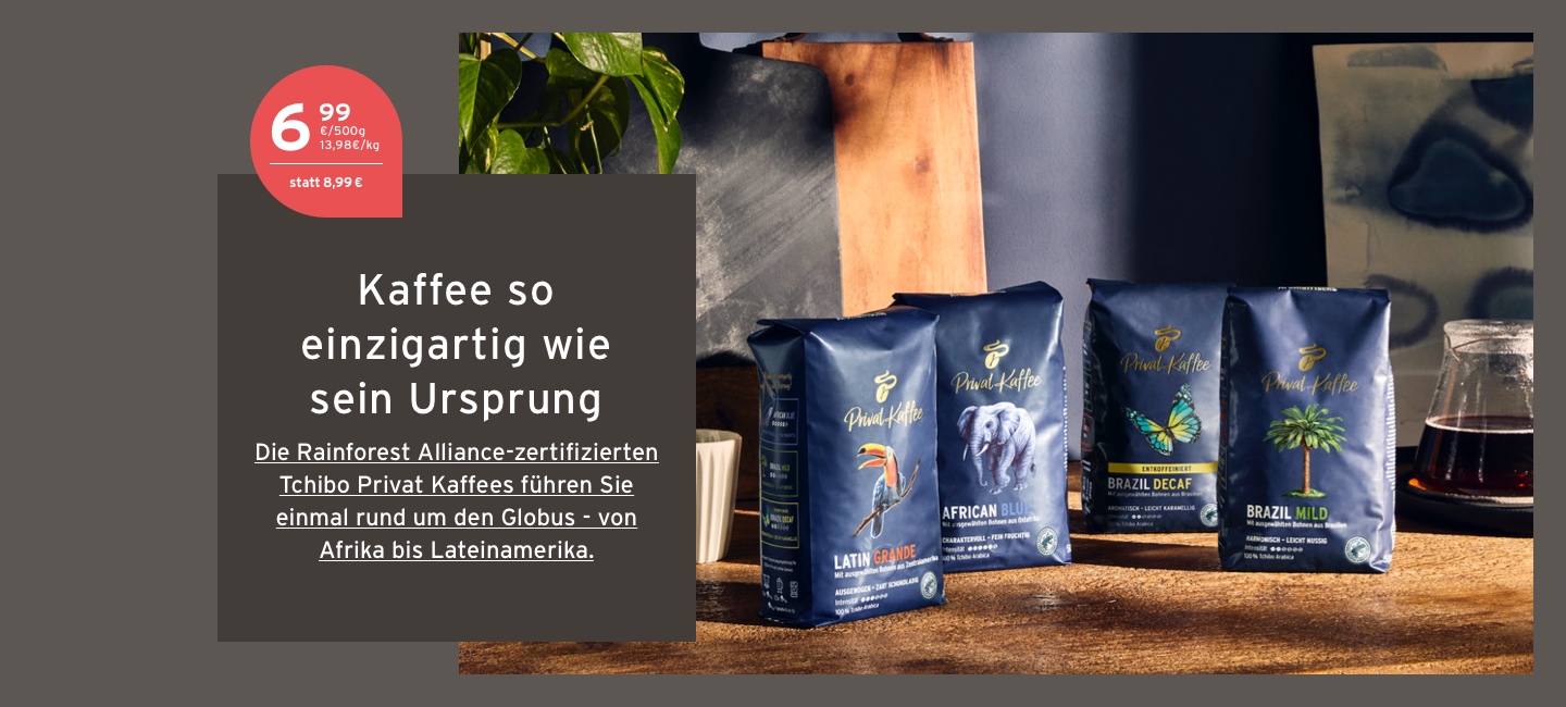 Rainforest Alliance-zertifizierte Tchibo Privat Kaffees