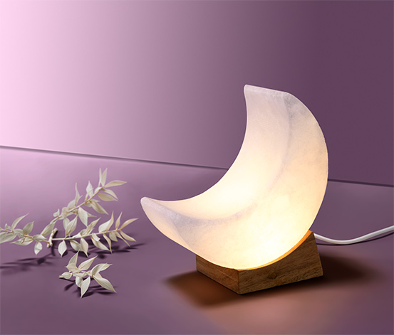 Beleuchteter LED-Mond aus Salzkristall