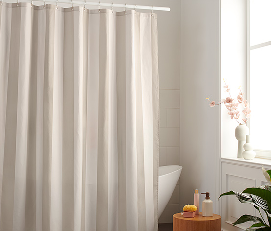 Hochwertiger Textil-Duschvorhang, beige-weiß