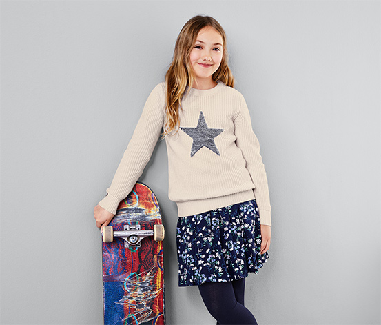 Grobstrickpullover mit Wendepailletten