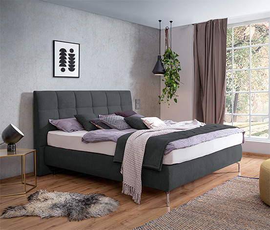 Boxspringbett »Arano«, 140 x 200 cm, Matratzenhärtegrad H2, dunkelgrau
