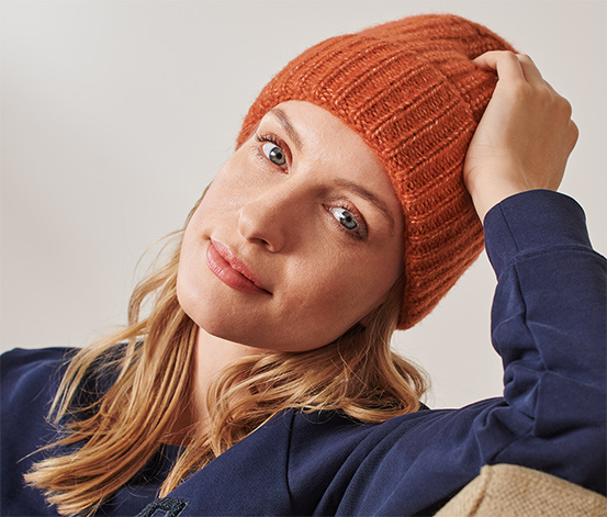 Strickmütze mit Wolle orange online bestellen