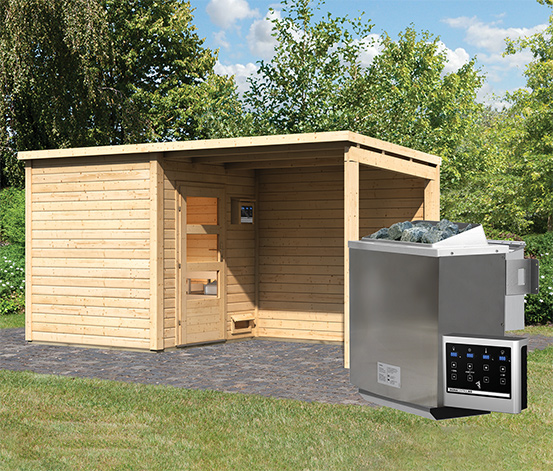 Karibu Saunahaus-Set »Rahlau A«, inkl. 9 kW-Bio-Ofen mit externer Steuerung