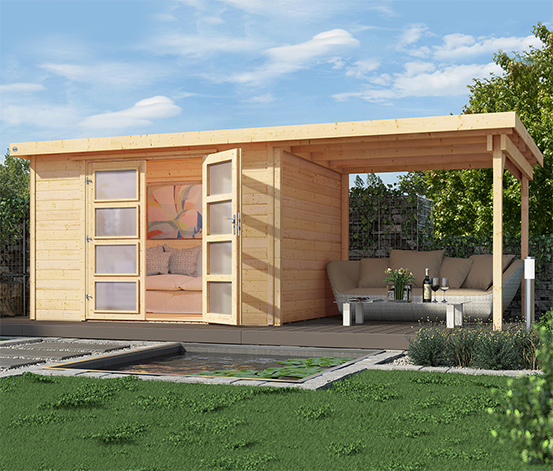 Weka Massivholz Gartenhaus Mit Flachdach Und Anbau Online