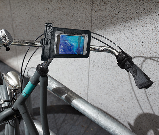 Fahrrad-Telefonhalterung mit Sonnenschutz. Schöne Telefonhalterung