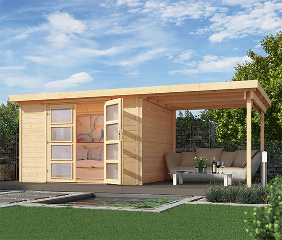Weka Massivholz Gartenhaus Mit Flachdach Und Anbau Ca 452 X 237