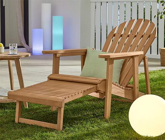 Adirondack Gartensessel mit ausziehbarem Fußteil, naturfarben
