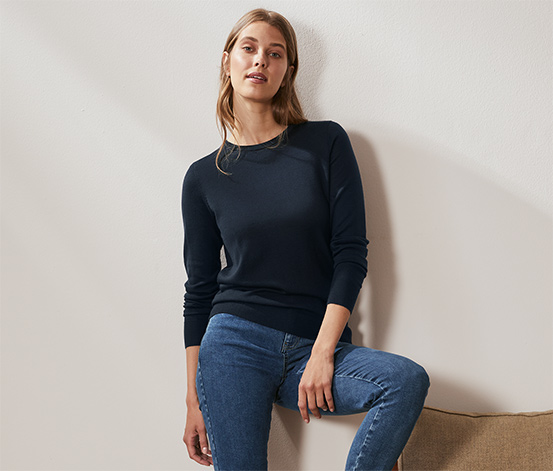 Pullover aus Merinowolle dunkelblau meliert online bestellen