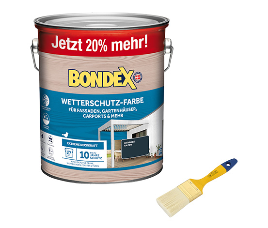 Bondex Wetterschutz-Farbe, 3,0 l, inkl. Flachpinsel, anthrazit